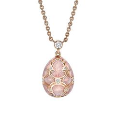 Rose Gold Pink Guilloché Enamel Petite Egg Pendant