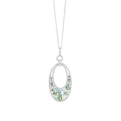 Blue Topaz Green Tourmaline and Diamond Oval Pendant