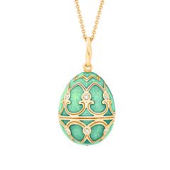 Yellow Gold Turquoise Guilloché Enamel Egg Pendant