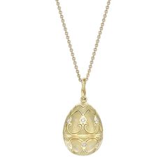 Yellow Gold White Guilloché Enamel Egg Pendant