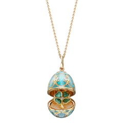 Yellow Gold Turquoise Guilloché Enamel Clover Surprise Locket