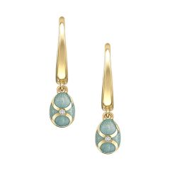 Yellow Gold Turquoise Guilloché Enamel Egg Drop Earrings