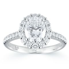 Signature Oval Diamond Halo Platinum Ring with Diamond Band