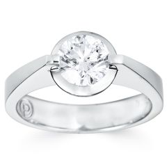 Platinum Round Brilliant Rubover Ring