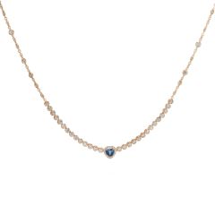 Rose Gold Heart shaped Sapphire and Diamond Necklace