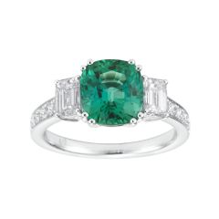 White Gold Green Tourmaline and Diamond Ring