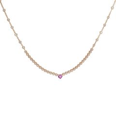 Rose Gold Heart Shaped Pink Sapphire and Diamond Necklace