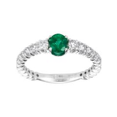 White Gold Emerald and Graduated Diamond Shank Ring