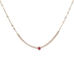 Rose Gold Heart Shaped Ruby and Diamond Necklace