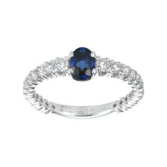 White Gold Blue Sapphire and Graduated Diamond Ring