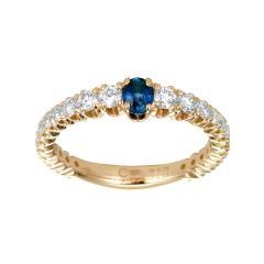 Rose Gold Blue Sapphire and Graduated Diamond Shank Ring