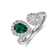 Gemini Emerald and Oval Cut Diamond Ring