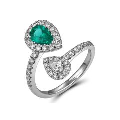 Gemini Emerald and Pear Cut Diamond Ring