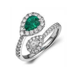 Gemini Emerald and Pear Cut Diamond Ring