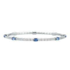 White Gold Oval Blue Sapphires and Diamonds Extensible Bracelet