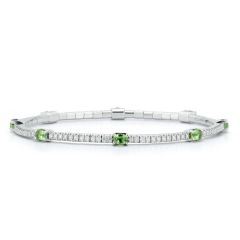 White Gold Oval Tsavorite and Diamond Extensible Bracelet