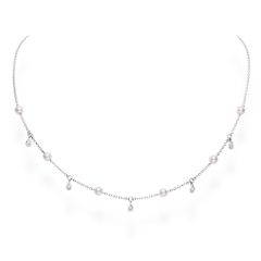 Akoya Cultured Pearl and Diamond Drop Necklace