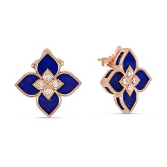 Rose Gold Venetian Princess Blue Lapis Flower Studs