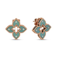 Rose Gold Venetian Princess Green Titanium Diamond Flower Studs