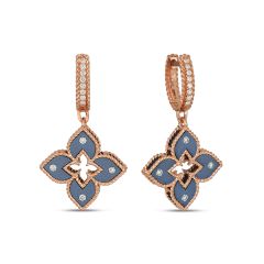 Rose Gold Venetian Princess Blue Titanium Diamond Flower Clasp Earrings