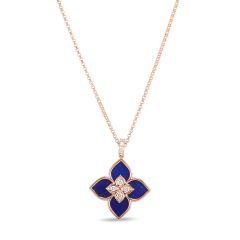 Rose Gold Venetian Princess Blue Lapis Flower Necklace