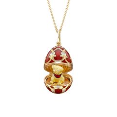 Yellow Gold Red Guilloché Enamel Dog Surprise Locket