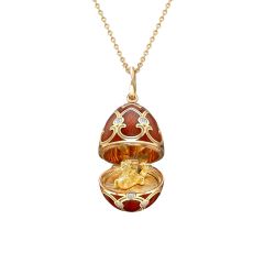 Yellow Gold Red Guilloché Enamel Dragon Surprise Locket