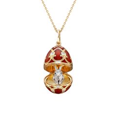 Yellow Gold Red Guilloché Enamel Rabbit Surprise Locket