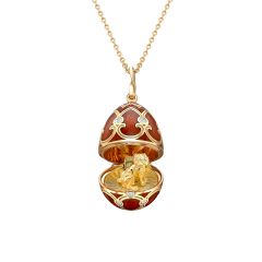 Yellow Gold Red Guilloché Enamel Tiger Surprise Locket