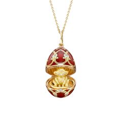 Yellow Gold Red Guilloché Enamel Monkey Surprise Locket